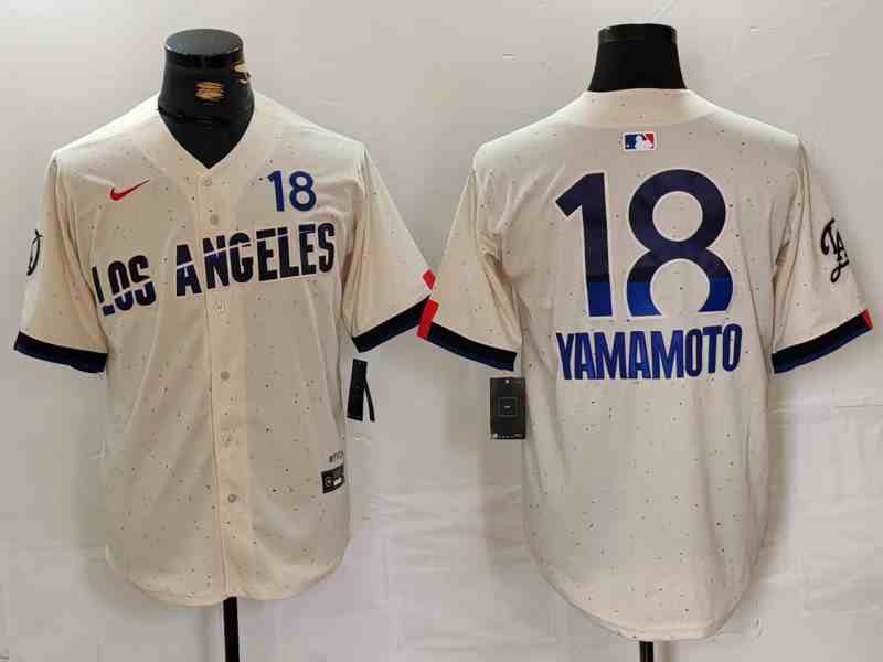Men's Los Angeles Dodgers #18 Yoshinobu Yamamoto Cream 2024 City Connect Limited Jersey