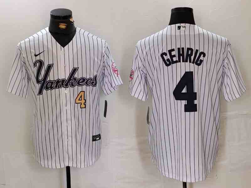 Men's New York Yankees #4 Lou Gehrig White Pinstripe Fashion Cool Base Jerseys