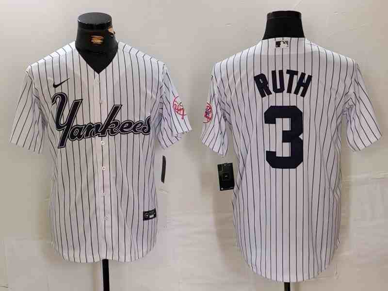 Men's New York Yankees #3 Babe Ruth White Pinstripe Fashion Cool Base Jersey