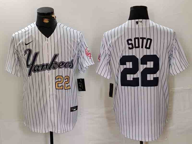 Men's New York Yankees #22 Juan Soto White Pinstripe Fashion Cool Base Jerseys
