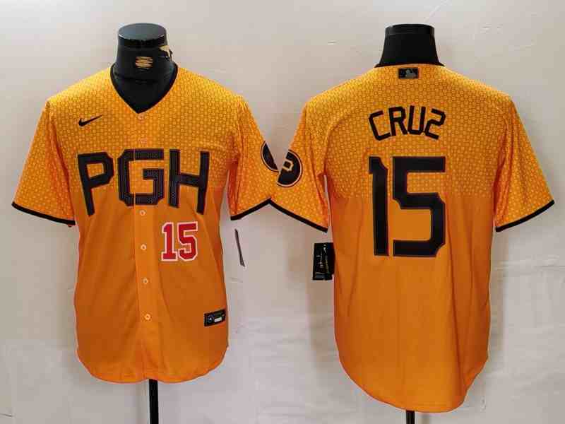 Men's Pittsburgh Pirates #15 Oneil Cruz Yellow 2023 City Connect Stitched Jerseys