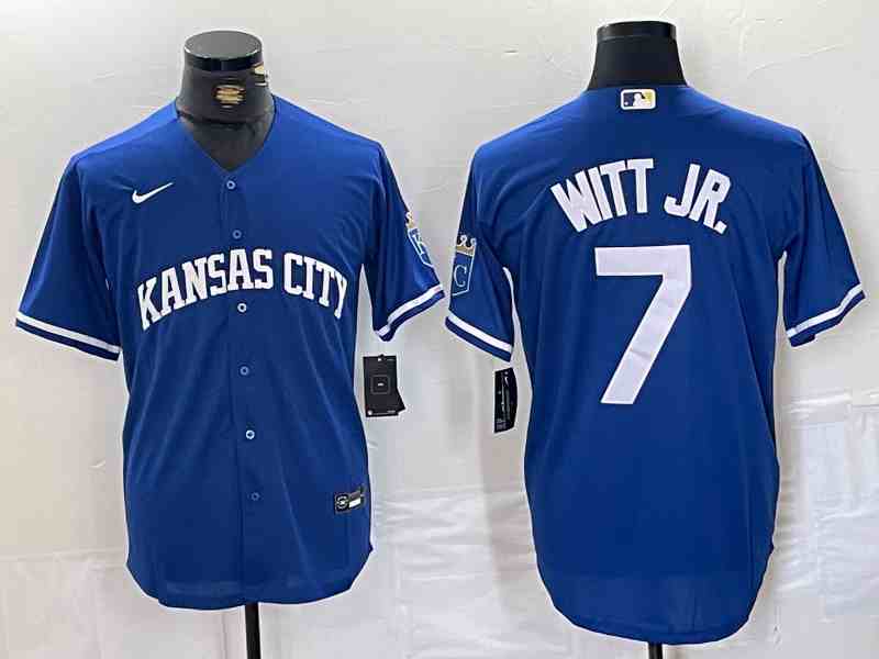 Men's Kansas City Royals #7 Bobby Witt Jr Blue Cool Base Stitched MLB Jersey