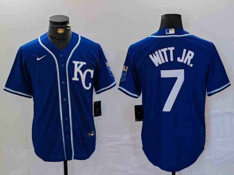 Men's Kansas City Royals #7 Bobby Witt Jr Royal Cool Base Stitched Baseball Jersey