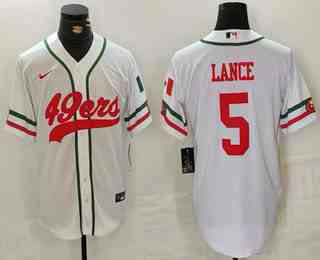 Men's San Francisco 49ers #5 Trey Lance White Mexico Cool Base Stitched Baseball Jersey