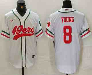 Men's San Francisco 49ers #8 Steve Young White Mexico Cool Base Stitched Baseball Jersey