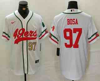Men's San Francisco 49ers #97 Nick Bosa Number White Mexico Cool Base Stitched Baseball Jersey