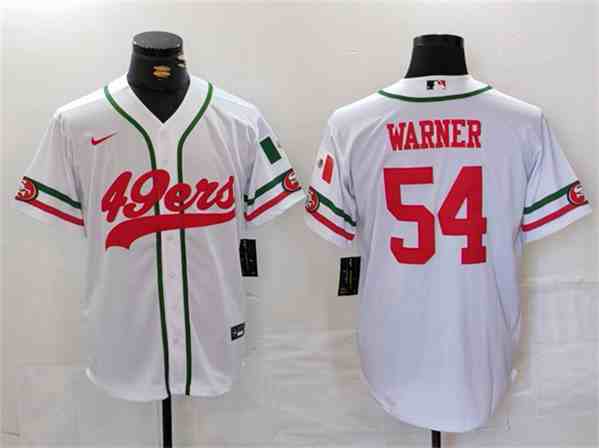 Men's San Francisco 49ers #54 Fred Warner White With Patch Cool Base Stitched Baseball Jersey