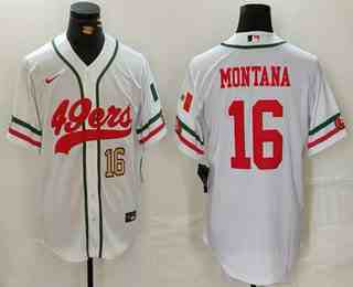 Men's San Francisco 49ers #16 Joe Montana Number White Mexico Cool Base Stitched Baseball Jersey