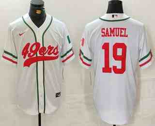 Men's San Francisco 49ers #19 Deebo Samuel White Mexico Cool Base Stitched Baseball Jersey