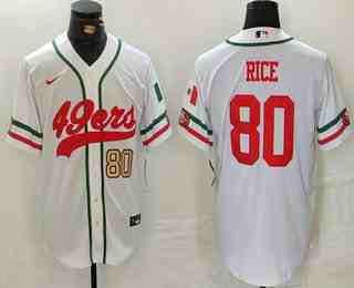 Men's San Francisco 49ers #80 Jerry Rice Number White Mexico Cool Base Stitched Baseball Jersey