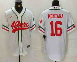 Men's San Francisco 49ers #16 Joe Montana White Mexico Cool Base Stitched Baseball Jersey