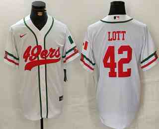 Men's San Francisco 49ers #42 Ronnie Lott White Mexico Cool Base Stitched Baseball Jersey