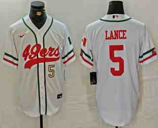 Men's San Francisco 49ers #5 Trey Lance Number White Mexico Cool Base Stitched Baseball Jersey