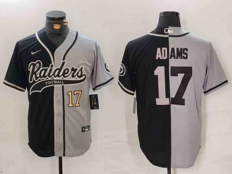 Men's Las Vegas Raiders #17 Davante Adams Number Grey Black Split Cool Base Stitched Baseball Jersey
