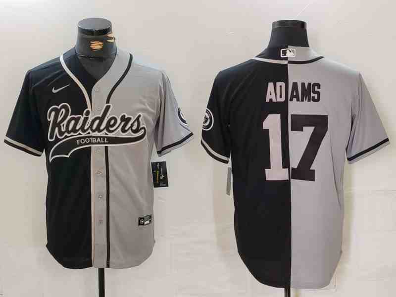 Men's Las Vegas Raiders #17 Davante Adams Grey Black Split Cool Base Stitched Baseball Jersey