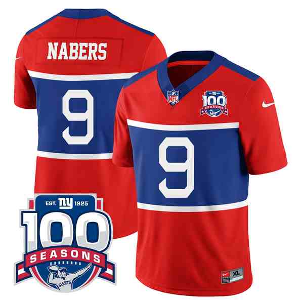 Men's New York Giants #9 Malik Nabers Century Red 100TH Season Commemorative Patch Limited Football Stitched Jersey