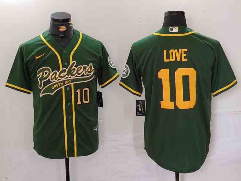Men's Green Bay Packers #10 Jordan Love Green Cool Base Stitched Baseball Jerseys