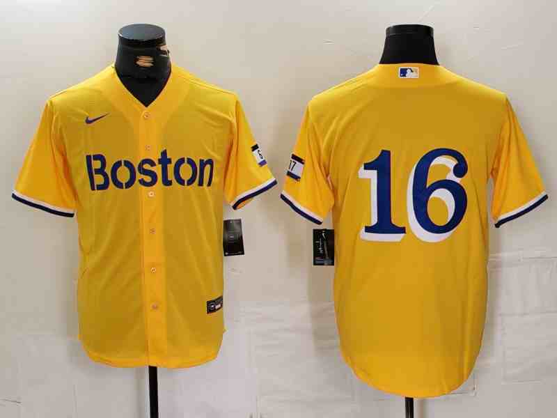 Men's Boston Red Sox #16 Jarren Duran Gold City Connect Stitched Baseball Jersey