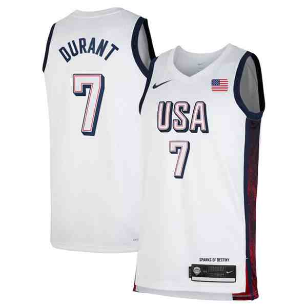 Men's USA Basketball #7 Kevin Durant White 2024 Swingman Stitched Jersey