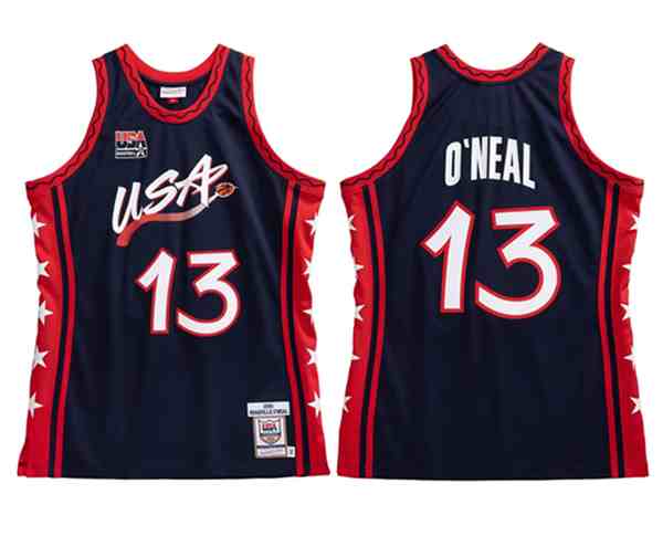 Men's USA Team #13 Shaq O'Neal Navy 1996-97 Stitched Basketball Jersey