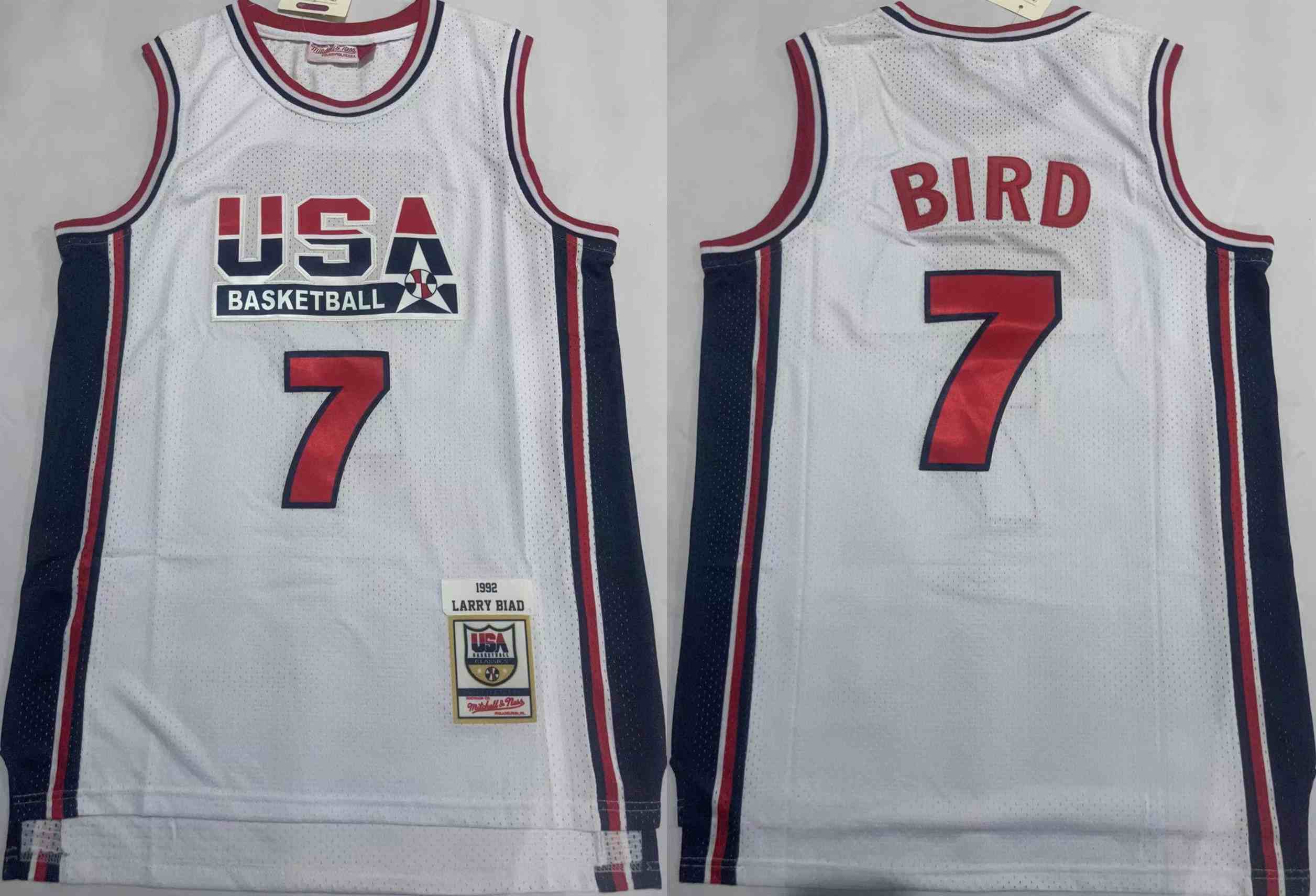 Men's USA Basketball #7 Larry Bird White 1992 Throwback Stitched Jersey