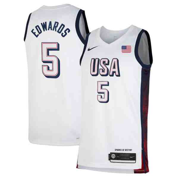 Men's USA Basketball #5 Anthony Edwards White 2024 Swingman Stitched Jersey