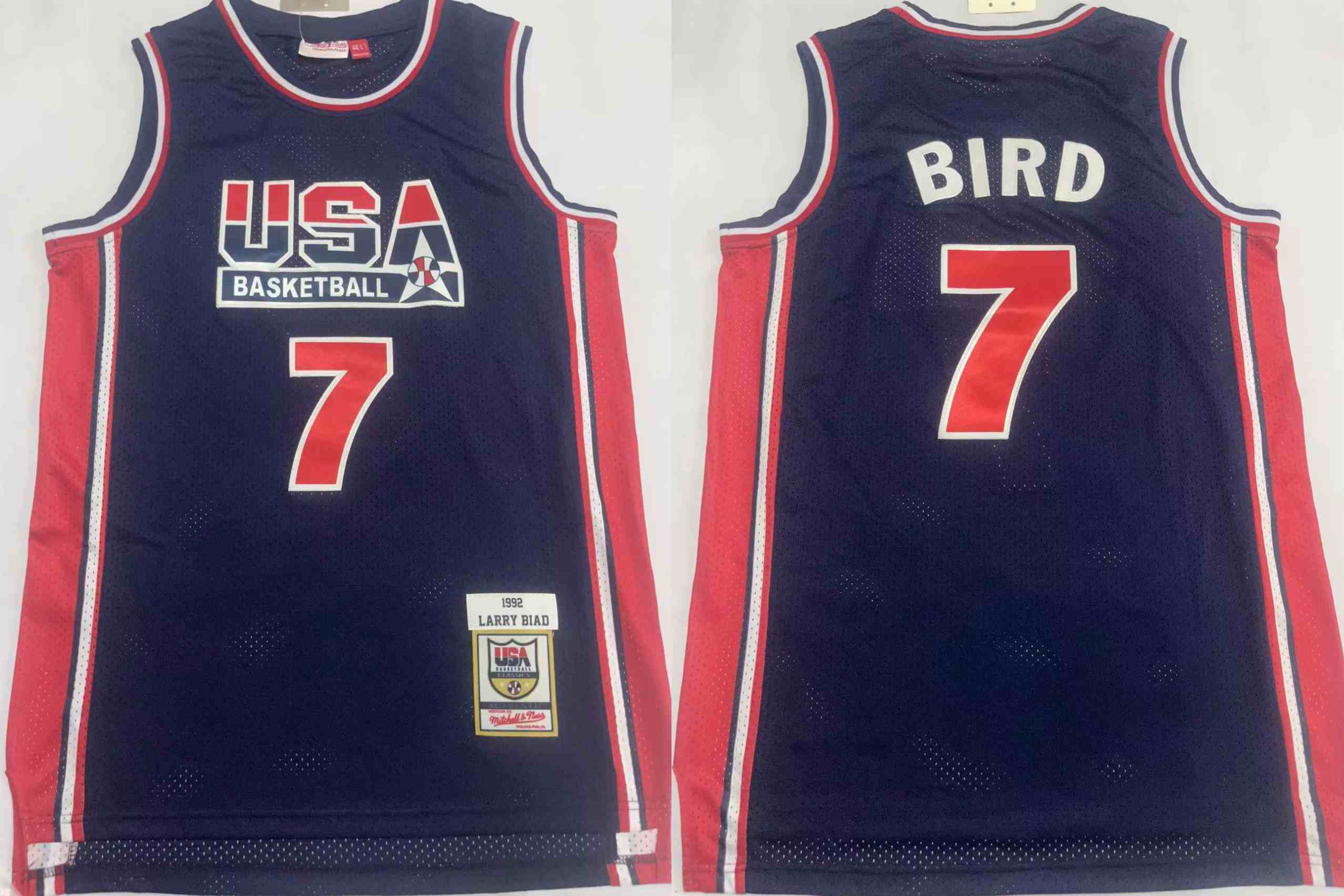 Men's USA Basketball #7 Larry Bird 1992 Navy Throwback Stitched Jersey