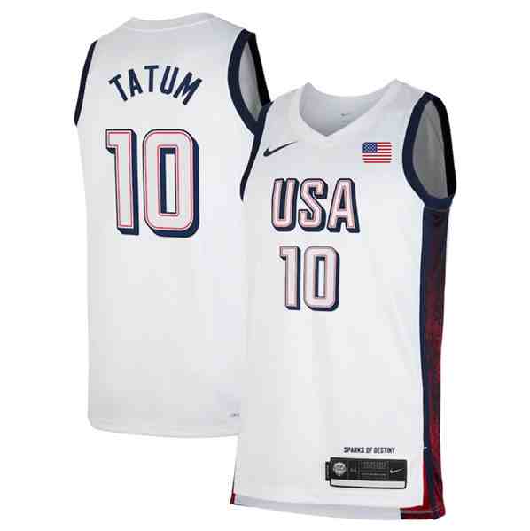 Men's USA Basketball #10 Jayson Tatum White 2024 Swingman Stitched Jersey