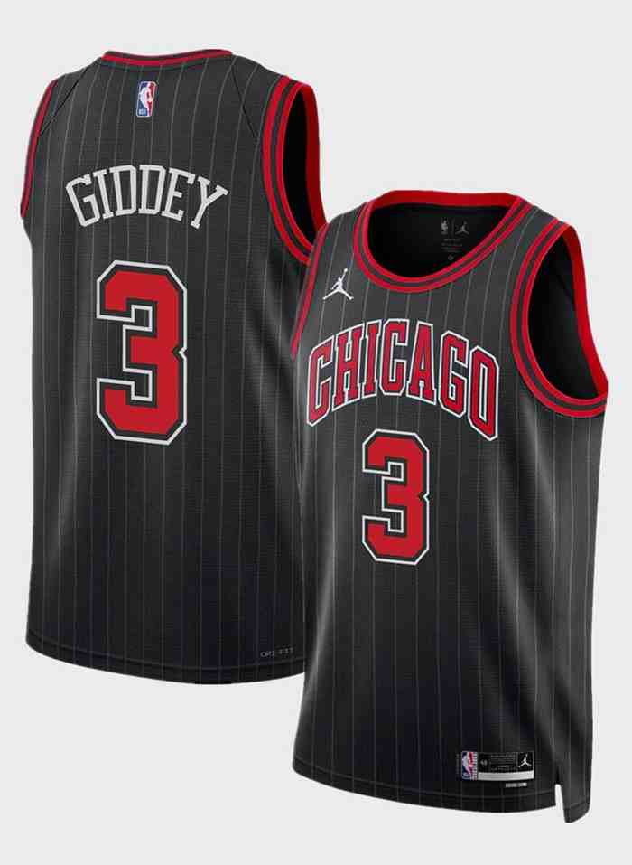 Men's Chicago Bulls #3 Josh Giddey Black Statement Edition Stitched Basketball Jersey