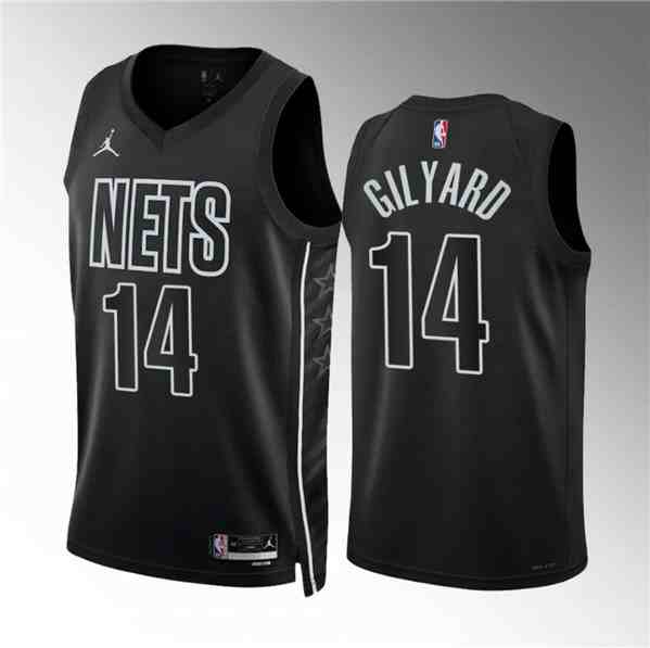 Men's Brooklyn Nets #14 Jacob Gilyard Black Draft Statement Edition Stitched Basketball Jersey