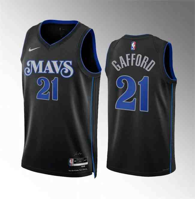 Men's Dallas Mavericks #21 Daniel Gafford Black 2023-24 City Edition Stitched Basketball Jersey