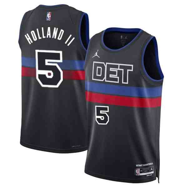 Men's Detroit Pistons #5 Ron Holland II Black 2024 Draft Statement Edition Stitched Jersey