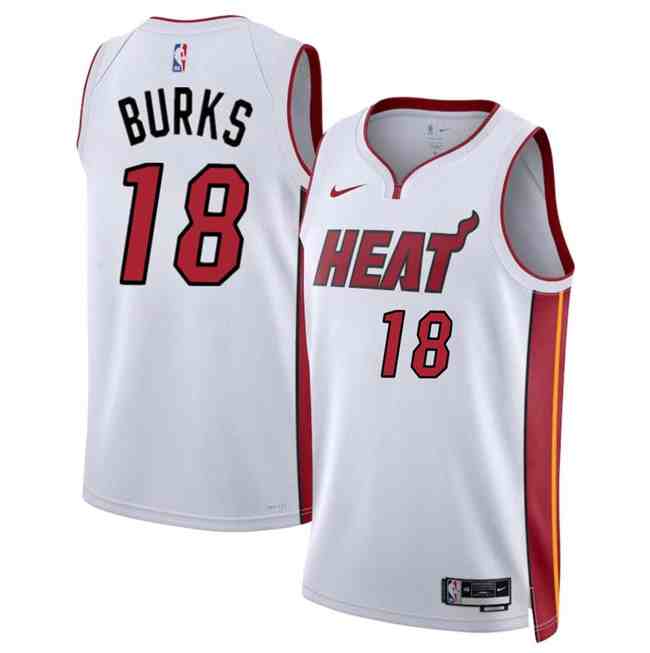 Men's Miami Heat #18 Alec Burks White 2024 Association Edition Stitched Basketball Jersey