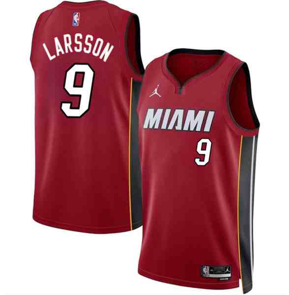 Men's Miami Heat #9 Pelle Larsson Red 2024 Draft Statement Edition Stitched Basketball Jersey