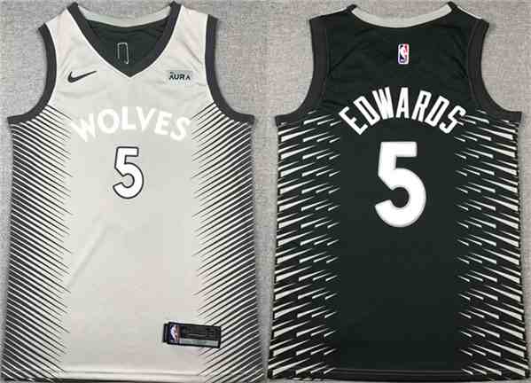 Men's Minnesota Timberwolves #5 Anthony Edwards Grey Black Stitched Jersey