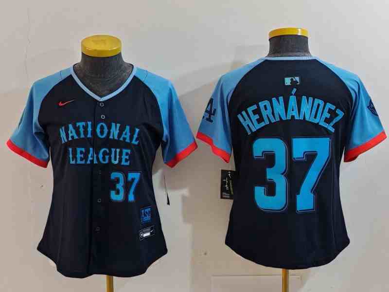 Women's Los Angeles Dodgers #37 Teoscar Hernandez Number Navy 2024 All Star Limited Stitched Jersey