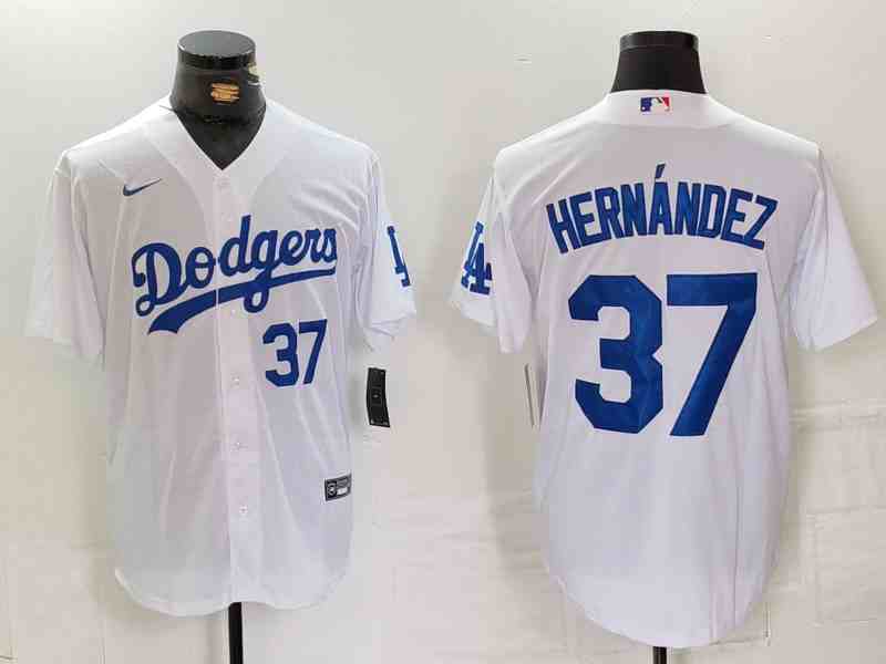 Men's Los Angeles Dodgers #37 Teoscar Hernandez Number White Cool Base Stitched Jerseys