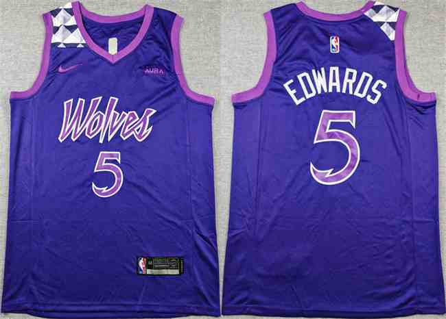 Men's Minnesota Timberwolves #5 Anthony Edwards Purple Stitched Jersey