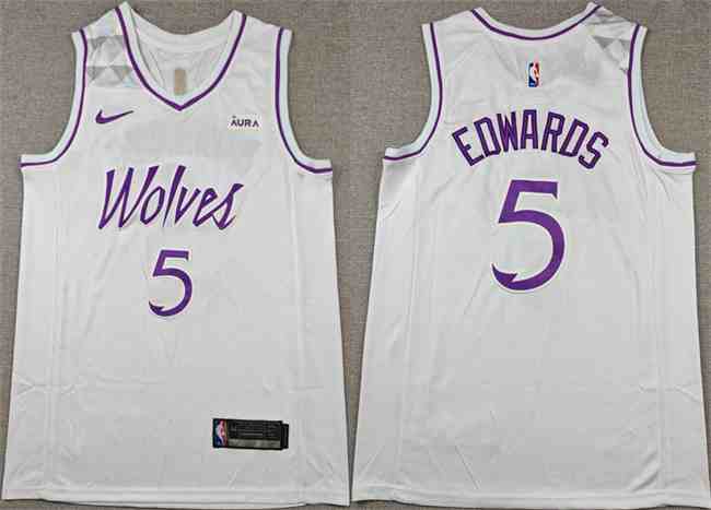 Men's Minnesota Timberwolves #5 Anthony Edwards White Stitched Jersey