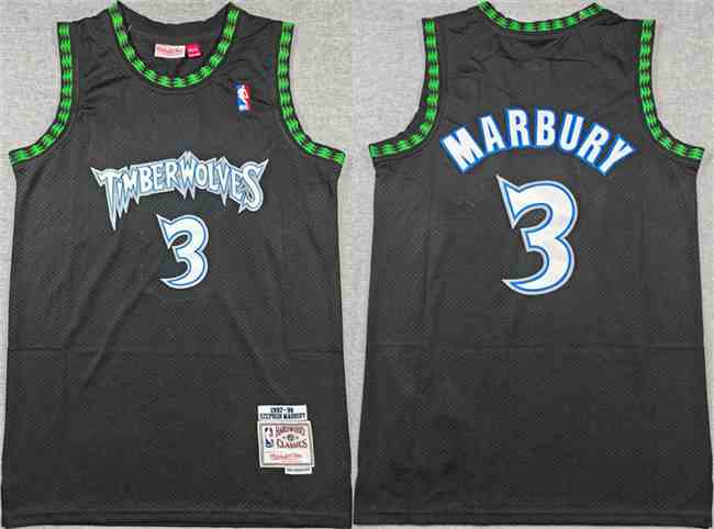 Men's Minnesota Timberwolves #3 Stephon Marbury Black Throwback Stitched Jersey