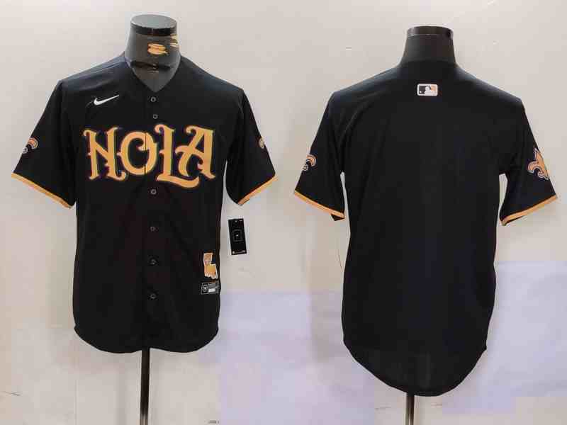 Men's New Orleans Saints Blank Black Cool Base Stitched Baseball Jersey