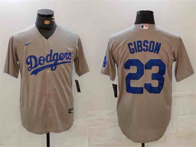 Men's Los Angeles Dodgers #23 Kirk Gibson Grey Cool Base Stitched  Baseball Jersey