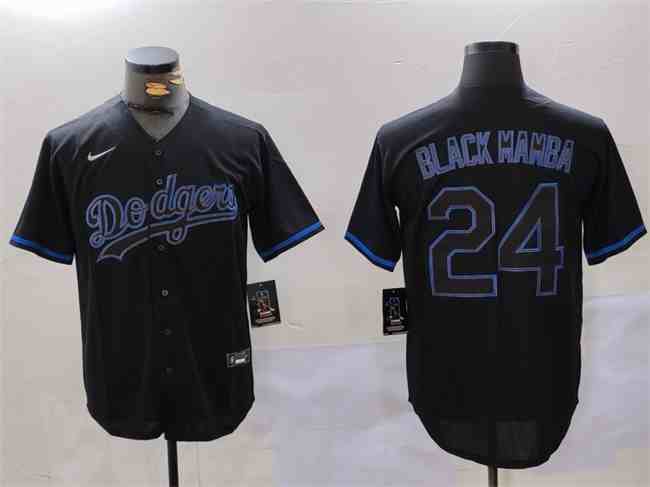 Men's Los Angeles Dodgers #24 'Black Mamba' Black Cool Base Stitched Baseball Jersey