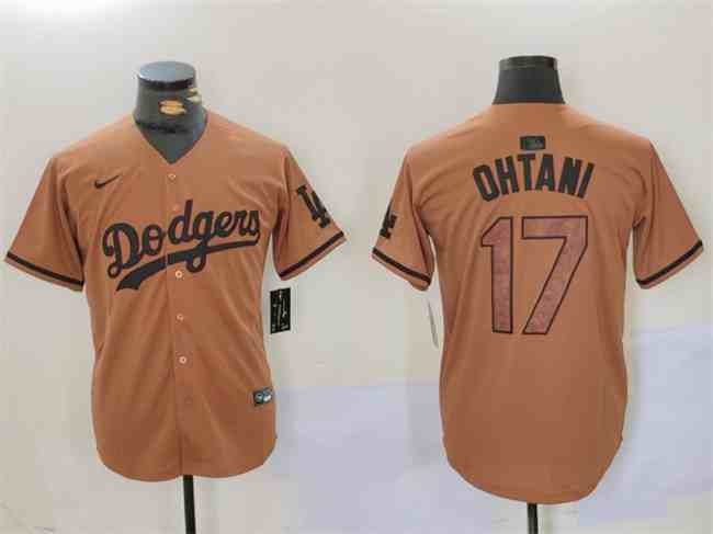 Men's Los Angeles Dodgers #17 Shohei Ohtani Brown Cool Base Stitched Baseball Jersey