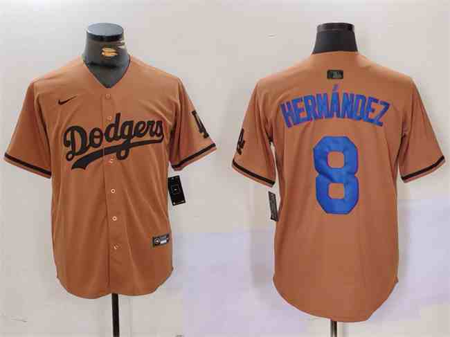 Men's Los Angeles Dodgers #8 Kiké Hernández Brown Cool Base Stitched Baseball Jersey