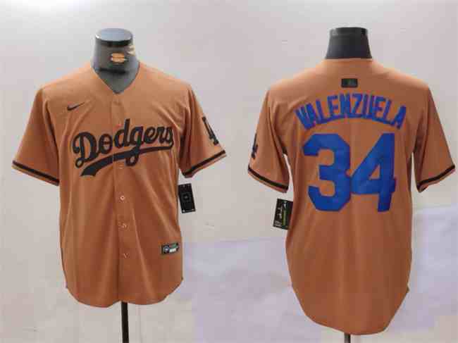 Men's Los Angeles Dodgers #34 Toro Valenzuela Brown Cool Base Stitched Baseball Jersey