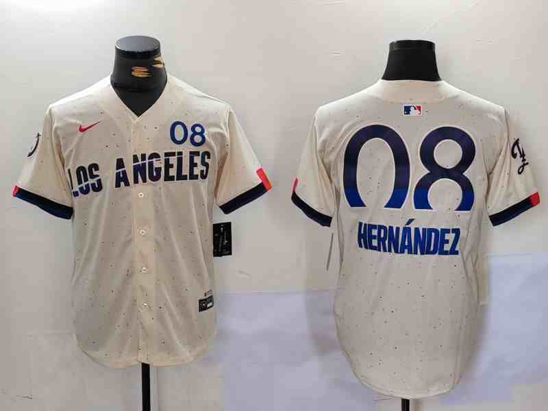 Men's Los Angeles Dodgers #8 Kiké Hernández Cream 2024 City Connect Limited Stitched Baseball Jersey