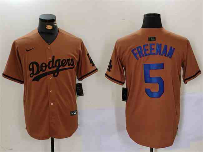 Men's Los Angeles Dodgers #5 Freddie Freeman Brown Cool Base Stitched Baseball Jersey