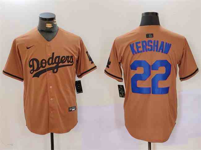 Men's Los Angeles Dodgers #22 Clayton Kershaw Brown Cool Base Stitched Baseball Jersey