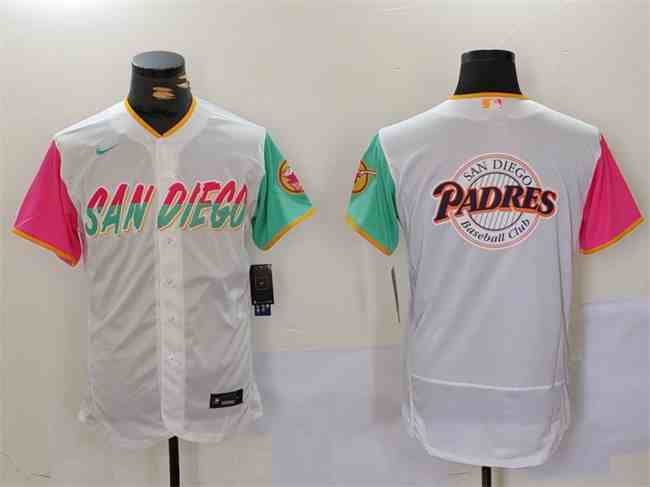 Men's San Diego Padres Team Big Logo White City Connect Flex Base Stitched Baseball  Jersey